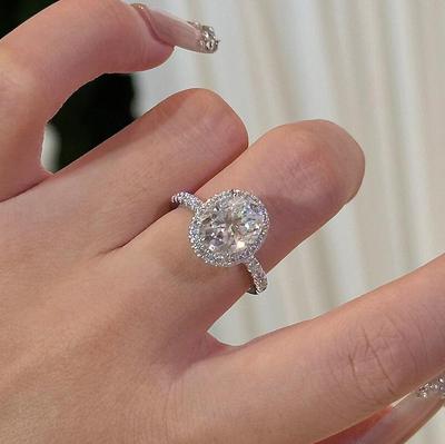 2-Carat Pigeon Egg Flash Comparable To Ice Flower Cut Inlaid Zircon Marriage Proposal Open Ring Female, Fashionable Wedding Ring