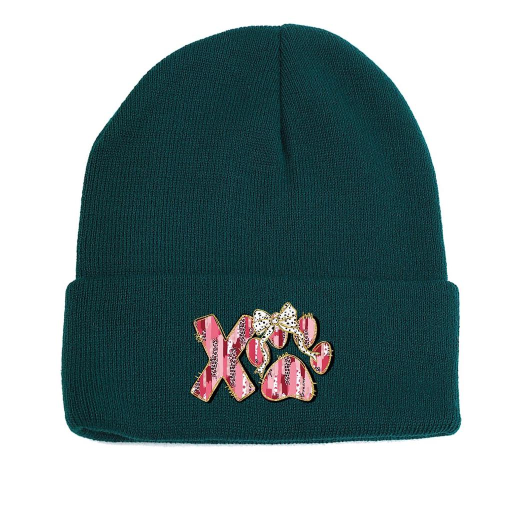 XO Cat Paw Print Print Knit Cap Beanie, Valentine's Day Man Cap Autumn Cuff Headwear Headwear Knitted Hat Beanie