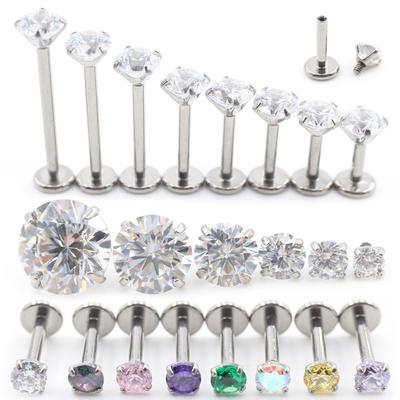 Alisouy 1PC G23 Titanium Zircon Internally Thread Ear Tragus Helix Labret Lip Ring Cartilage Stud Earring Piercing Body Jewelry