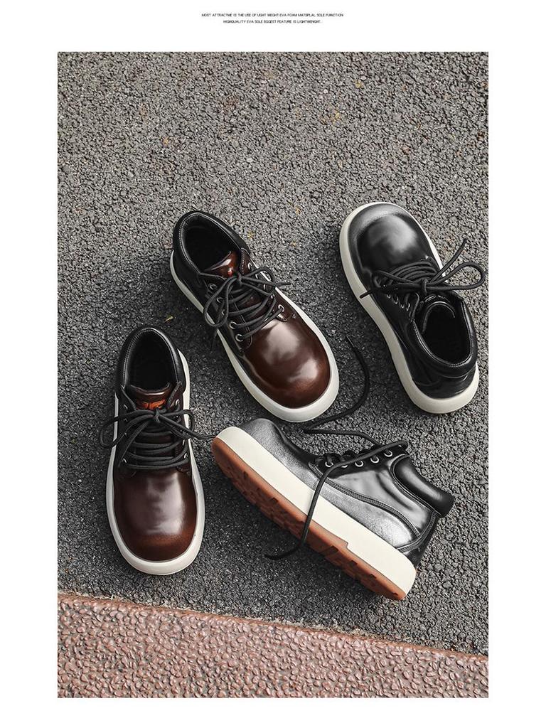 Men's Mid-Top Thick-Soled Height-Boost British Style Big-Head Bread Martin Boots 24076-J