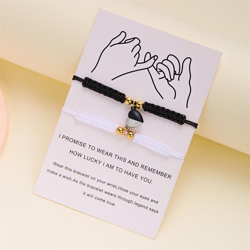 2pcs Magnetic Couple Bracelets Love Heart Shaped Matching Attraction Adjustable Bracelet Women Men Lover Engagement Jewelry Gift