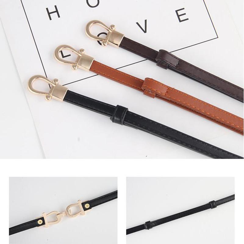 Simple Solid Color PU Leather Belt For Women Lady Gold Metal Buckle Adjustable Thin Waistband Chic Dress Coat Decoration Straps