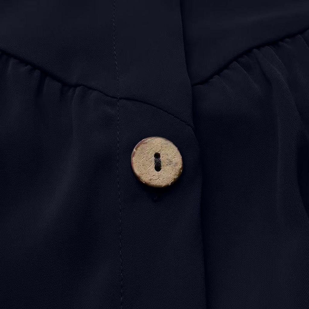 Frauen Casual Lose Einfarbig Langarm Tasche Knopf Hemd Kleid Robe