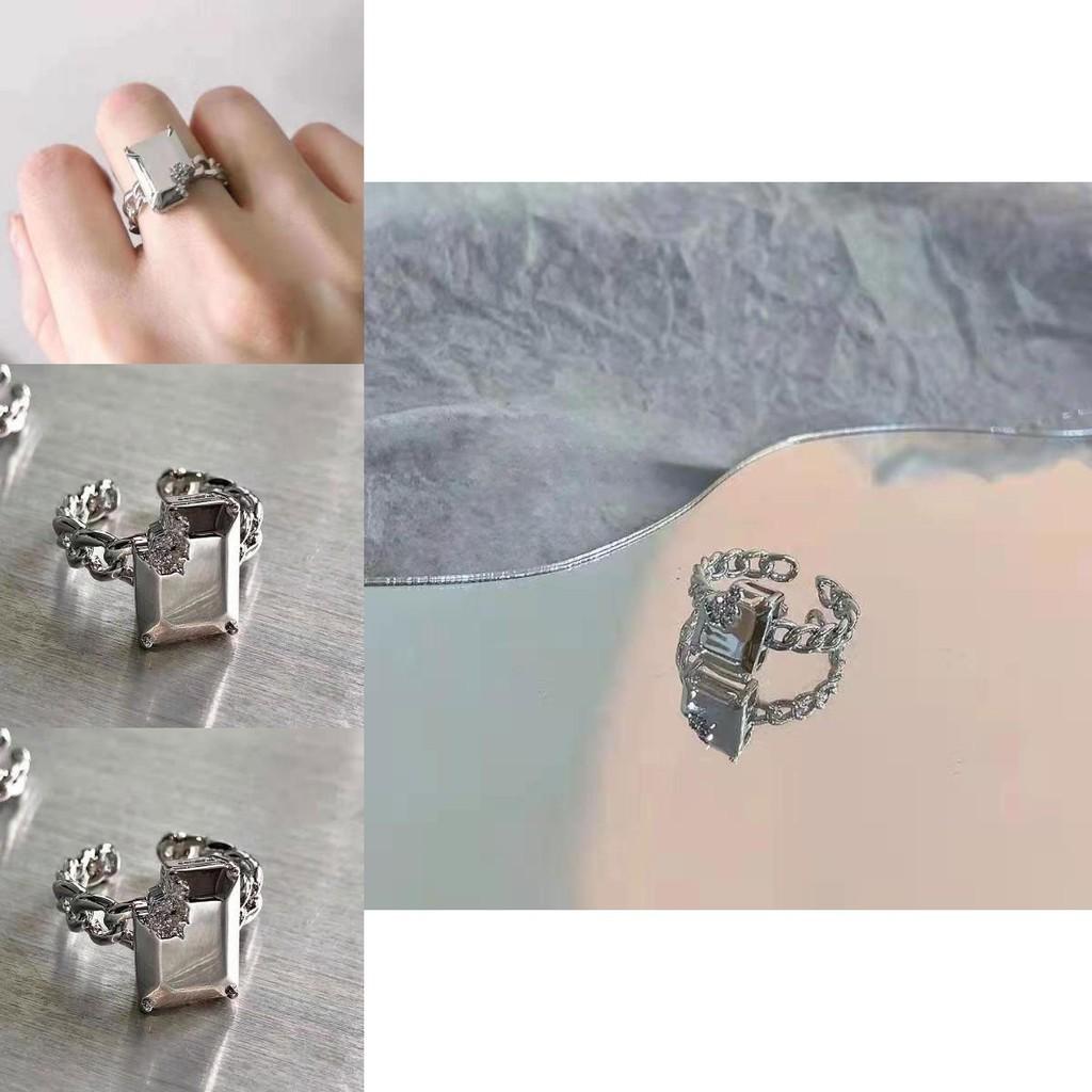 Stylish Broken Texture Square Cut Adjustable Ring Perfect For Chic Gift Occasions