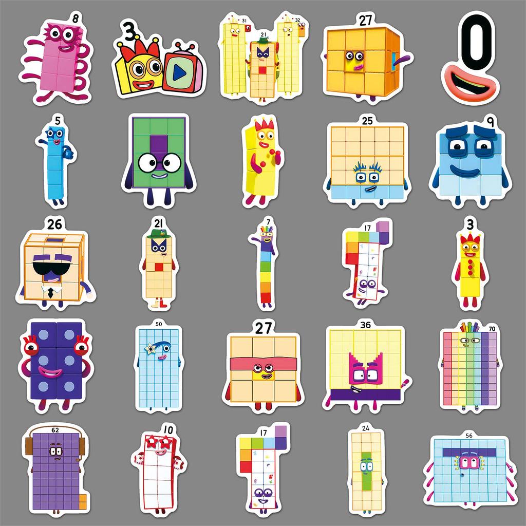 50 Fogli Adesivi Educativi Numberblocks per Telefoni e Borracce