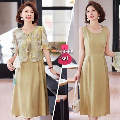 Novo Conjunto de Vestido Duas Peças com Mangas de Lótus Estilo Chinês