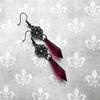 Retro Victoria Black Hollowed-out Flower Plate Rose-red Teardrop-shaped Dangle Earrings for Women Charm Gothic Jewelry Accessory