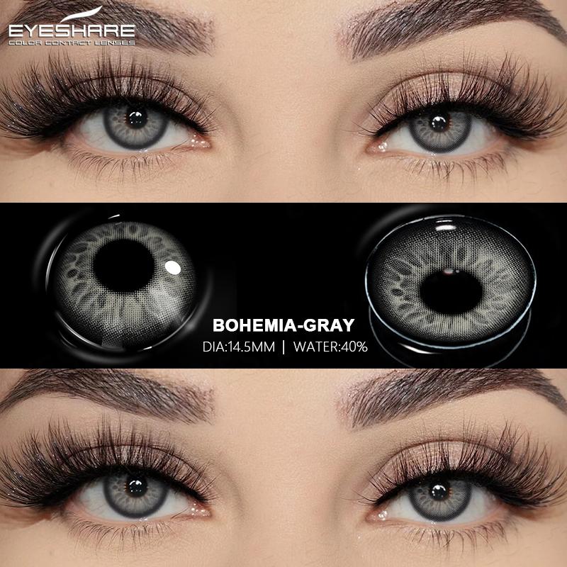 2Pcs Natural Color Contacts para olhos Lentes azuis Contatos de olhos castanhos Maquiagem anual de lentes Pupilas cinzas Uso para olhos