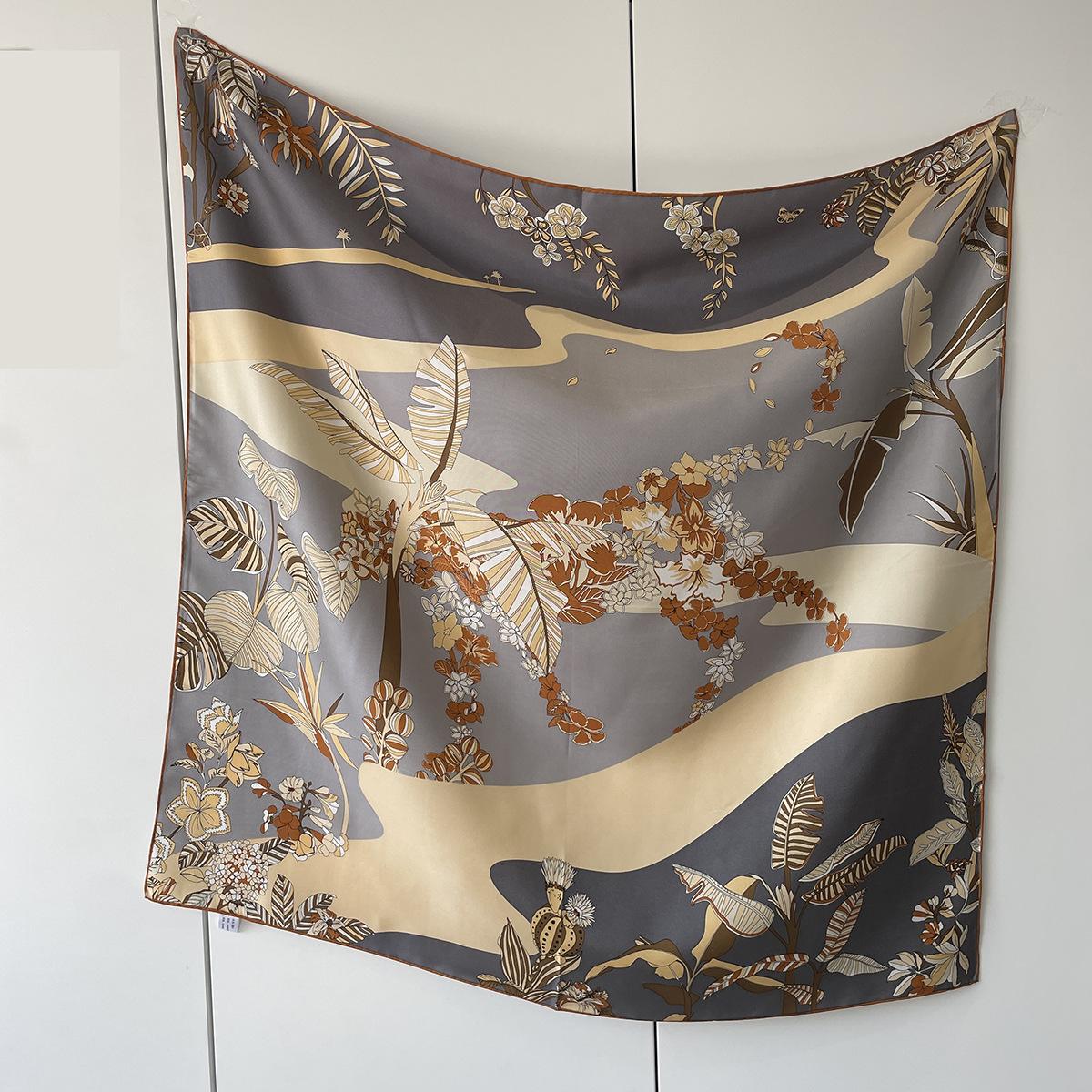 Spring silk scarves, summer sunscreen scarves, women s headscarves, original style mulberry silk scarves, 90 square scarves, shawls. 88*88cm темно-серого