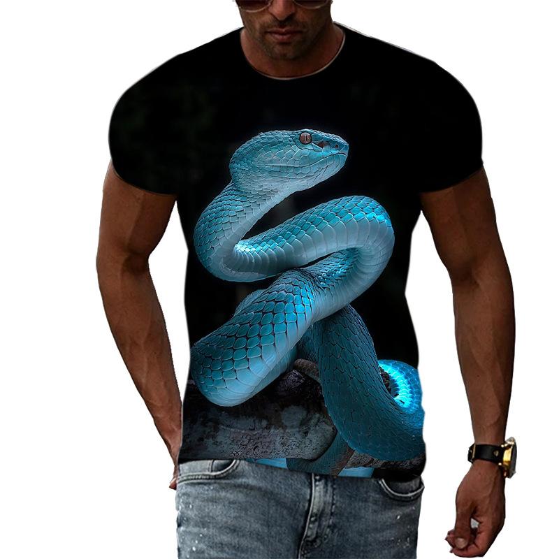 Summer Round Neck 3D Patterns of Snakes In Various Colors Print Top Fashionable Casual Short Sleeved Men's T-shirts