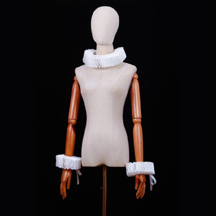 Renaissances Webbing Ruffled Choker Necklace Clown False Collar and Cuffs Set for Theatrical Props and Cosplay Costume