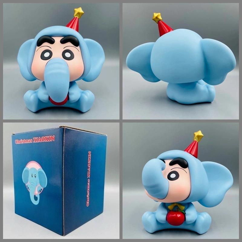 Nohara Shinosuke Q Version Sitting Baby Elephant Shin chan,Cute Anime Collectible Figure with Party Hat, PVC Desktop Decor for Home/Office/Shelf