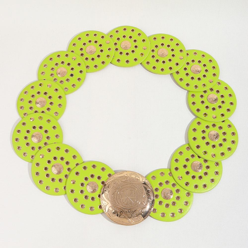 Colorful Cowgirl Buckle Belt Vintage Round PU Hollow Belt Cowboy Waistband Dress Decoration