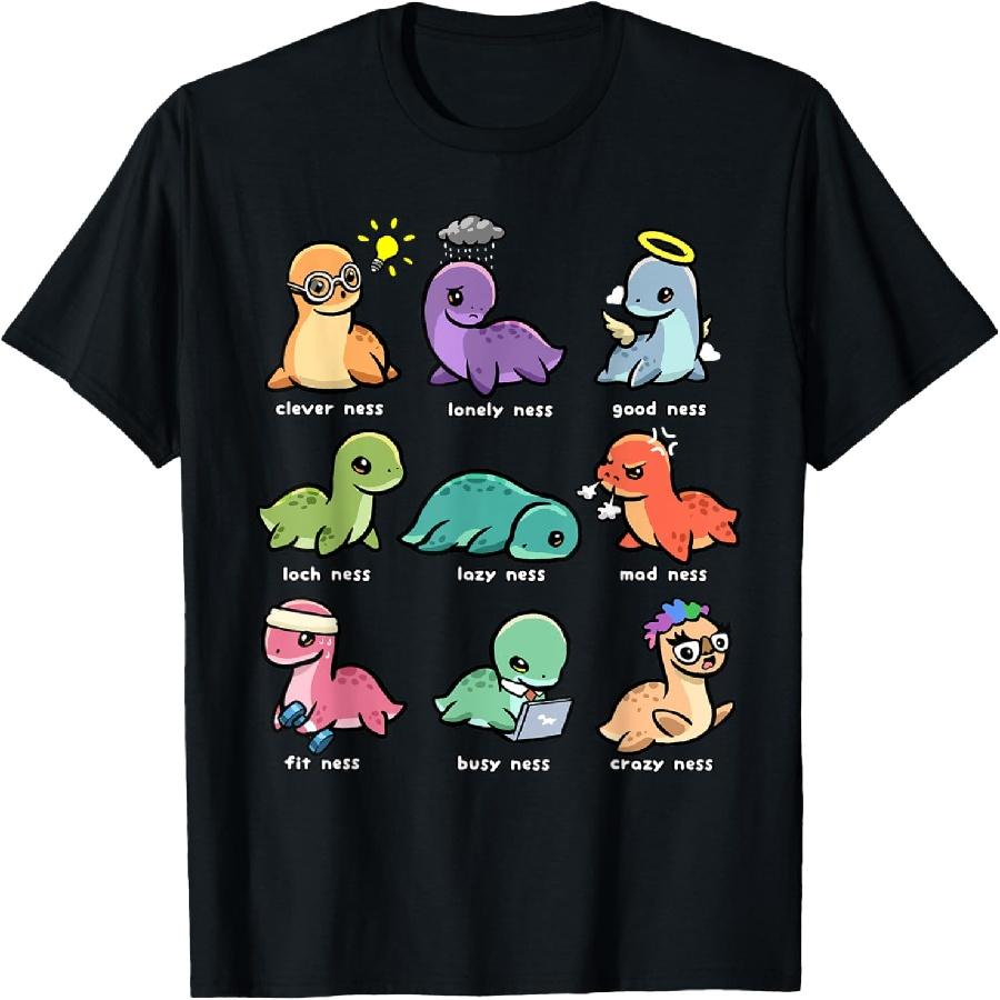 Loch Ness Monster Shirt Funny Types of Ness Cryptid Nessie T-Shirt S