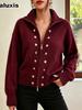 Solid Color Chunky Double Button Stand Collar Zip-Up Knit Cardigan Coat Autumn New Fashion Top