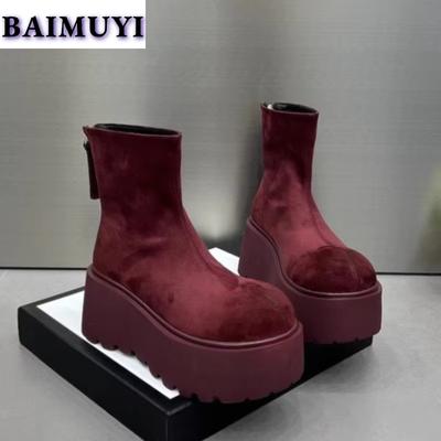 Platform Ankle Snow Boots Women Suede Shoes Plush Warm High Heels 2024 Trend Winter Casual Boots Chelsea Cozy Brand Botas Mujer