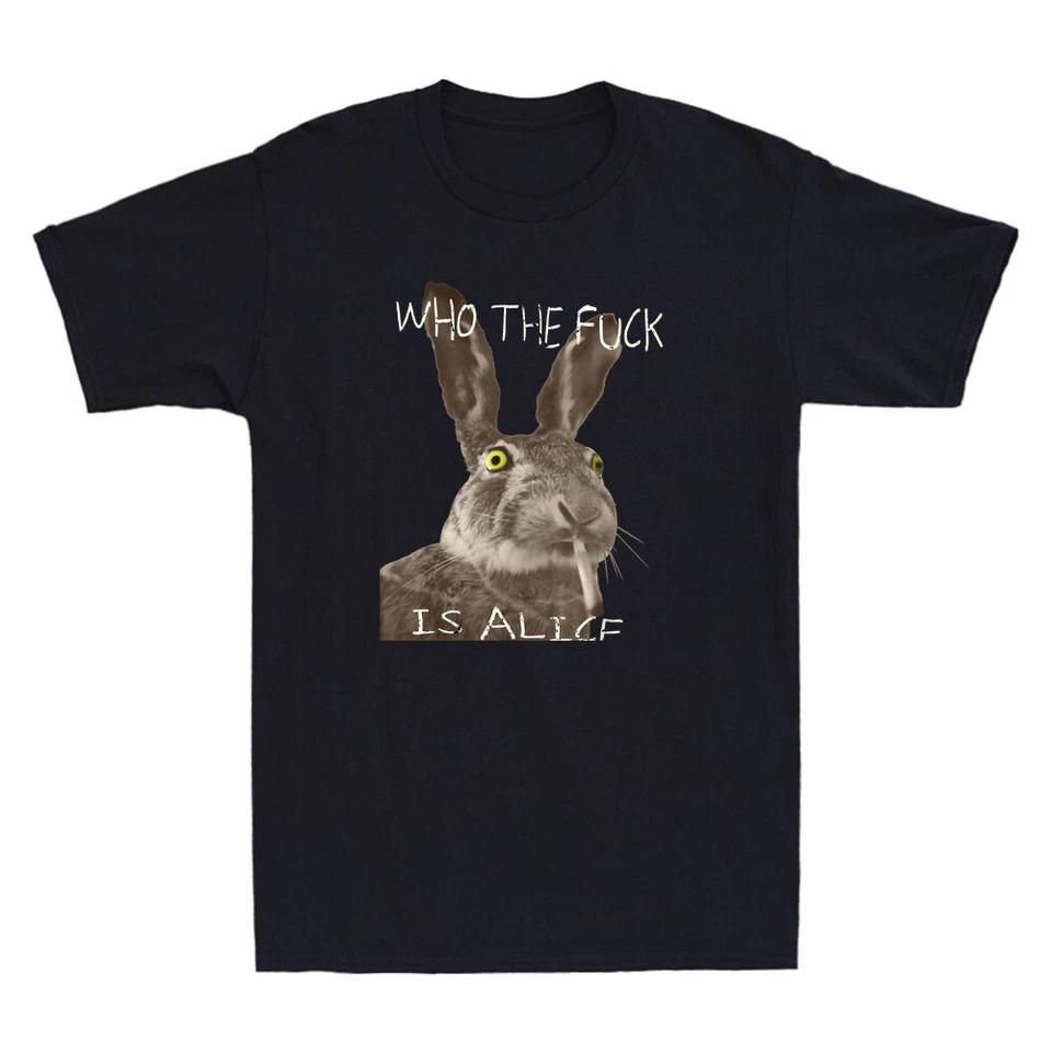Who The Fvck Is Alice Funny Rabbit Smoking Meme T-Shirt L