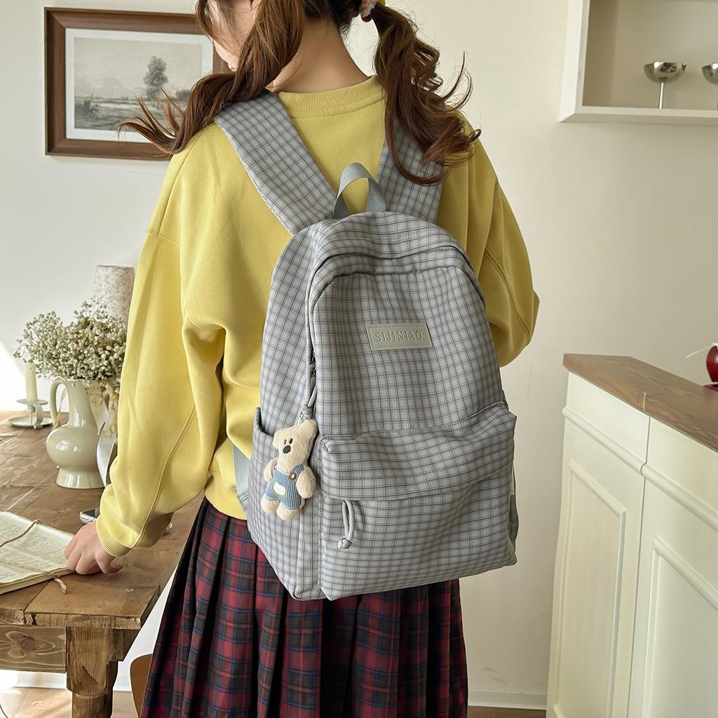Schoolbag New Casual Plaid Large Capacity Simple Backpack Versatile Lightweight Student Commuter Backpack for Middle and High School Classes