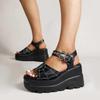 2024 Summer Gothic Platform Sandals: Punk Style, 9cm Heel, Spiderweb Embroidery, Spider Buckle Women's Shoes