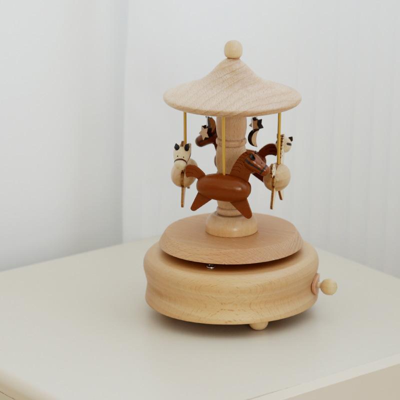 Wooden music box music box creative home gift children's birthday gift carousel handmade solid wood gift