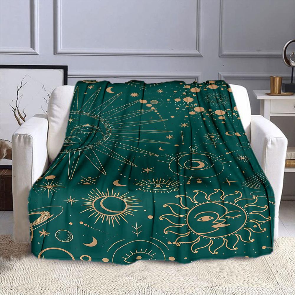 Mystical Sun and Moon Cosmic Design Patterned Flannel Blanket Perfect for the Bedroom Living Room, Sofa, or a Little Nap