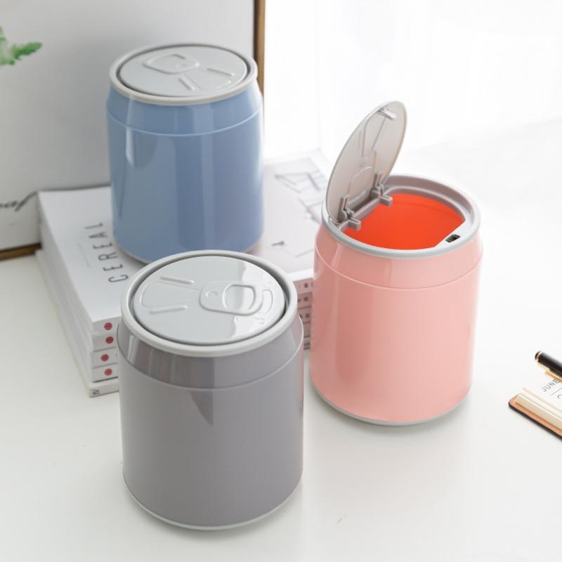 Creative Desktop Trash Home Press Type Elastic Lid Mini Bedside With Lid Storage Bin Kitchen Bathroom Garbage Basket Supplies