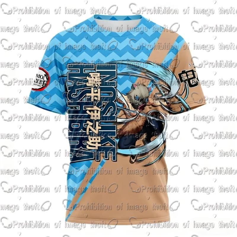 2026 Summer Cartoon T-shirt Daki Gyutaro Full Color Anime Print Unisex Loose Short Sleeve Tee Men Women Demon Slayer Cos Top