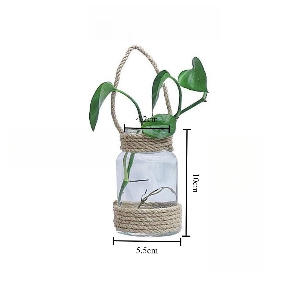 Vintage Nordic Hydroponics Glass Vase Country Style Handmade Hemp Rope Vase for Home Office Restaurant Decorative Plants Fresh