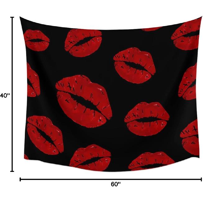 LooPoP Tapestry Wall Hanging Red Lip Tapestries Aesthetic Sexy Black Tapestry for Bedroom Living Room College Dorm Boys Girls Room Art Wall Decor