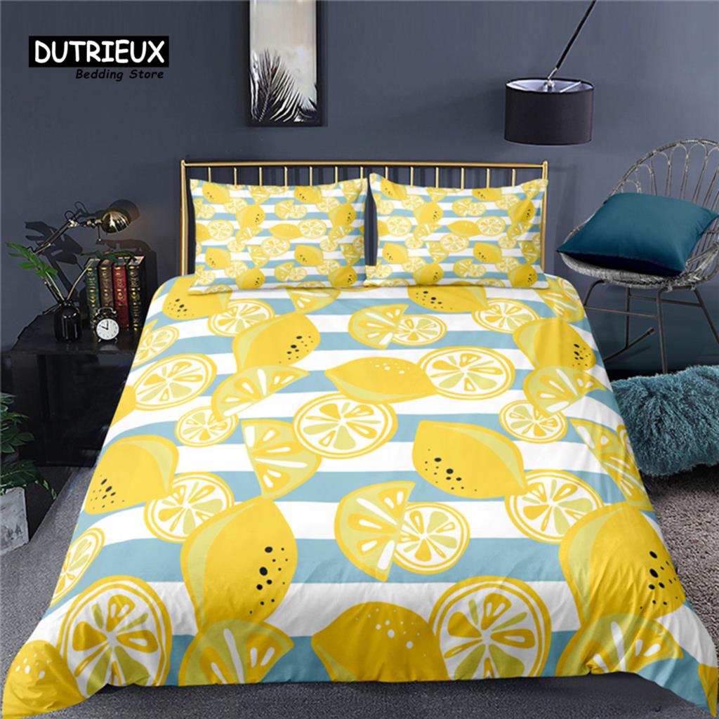 Luxury 3D Fruit Lemon Print Home Living Comfortable Duvet Cover Pillowcase Kid Bedding Set Queen and King EU/US/AU/UK Size