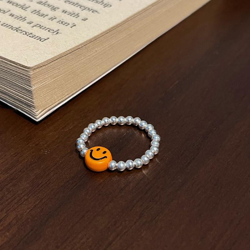 Trendy Korean Colorful Smiley Face Silver Bead Ring For Women Fashion Jewelry