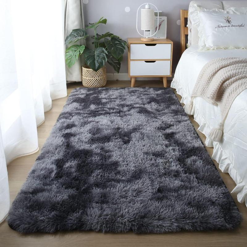 Ultramykt Områdeteppe, Sklisikkert Fluffy Tie-Dye Lysgrått Plysj Innendørs Fuzzy Fuskepels Tepper til Stue Soverom Teppe Barn