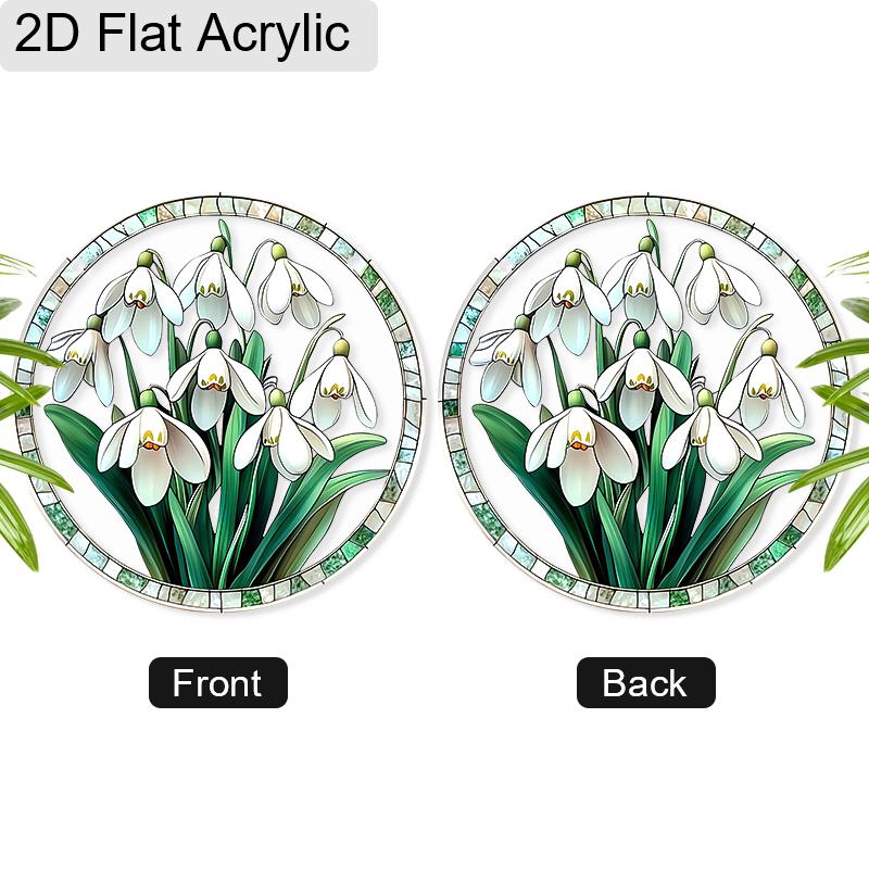 Acrylic Snowdrop Flowers Suncatcher, Stained Glass Style Window Hanging Ornament for Floral and Nature Lovers