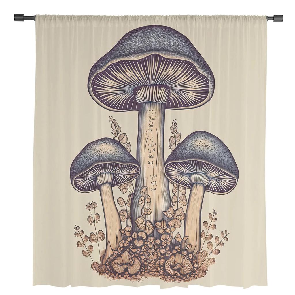 Mushrooms Leaves Tulle Curtains For Living Room Sheer Curtain For Bedroom Window Blinds Voile Curtains