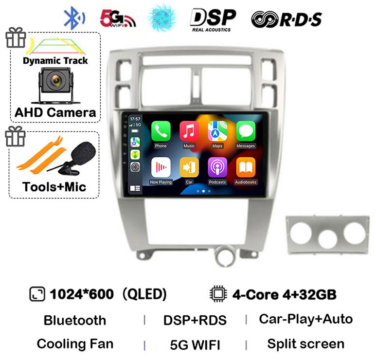 Android 14 Carplay Auto WIFI+4G For Hyundai Tucson 2004 2005 2006 2007 2008 2009 Car Radio Multimedia Video Player GPS Stereo BT