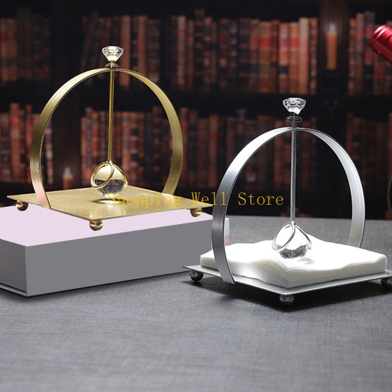 KX4B Elegant French Crystal Tissue Box Cover Rustproof Metal Construction Stable Windproof Base Tissue Dispenser