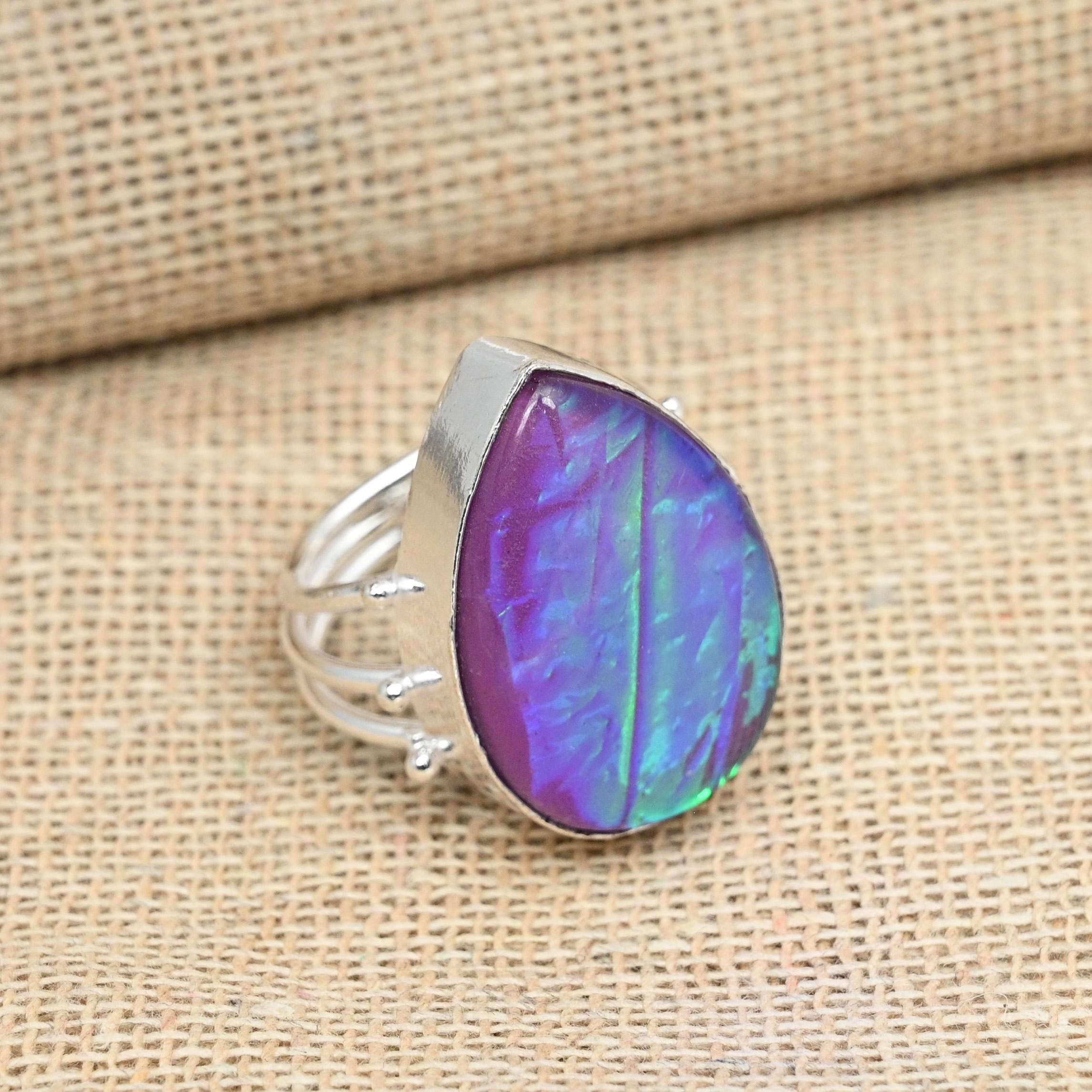 

Фиолетовый тройной опал, драгоценный камень, твердое серебро 925 пробы, свадебное подарочное кольцо, ювелирные изделия 8