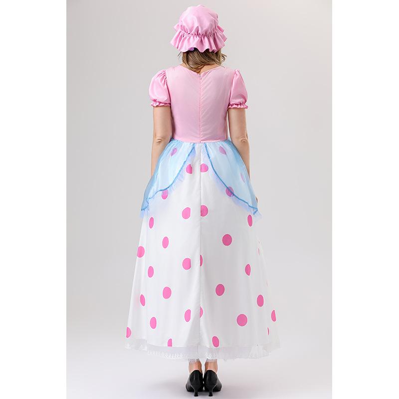 Cosplay Halloween adult costume, anime cartoon image pink polka dot princess cosplay performance costume shepherd girl