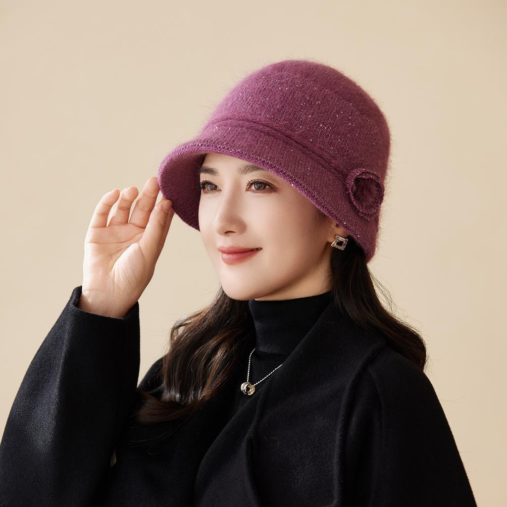 Ladies Winter Rabbit Fur Hat Warm Thickened Knitted Hat Cold And Windproof Versatile Mother Grandma Hat