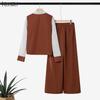 ZANZEA Women Stripe Splice Long Sleeve Blouse And Long Pants Casual Two Piece Suit Sets
