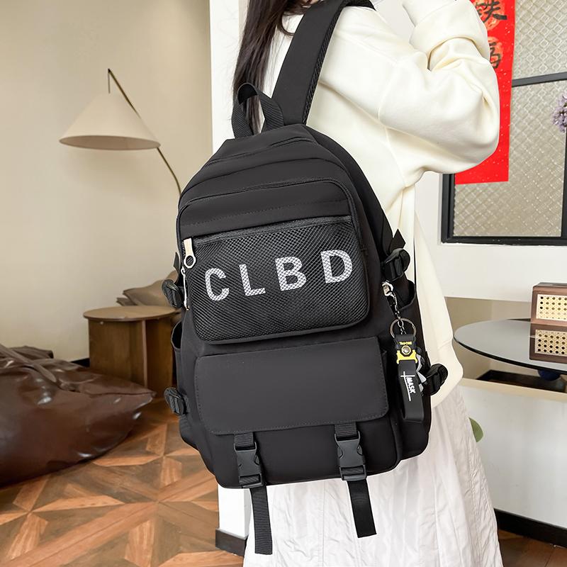 Three-Piece Backpack Set Large Capacity Student Schoolbag Women Solid Color Backpack with Lunch Bag Pen Bag