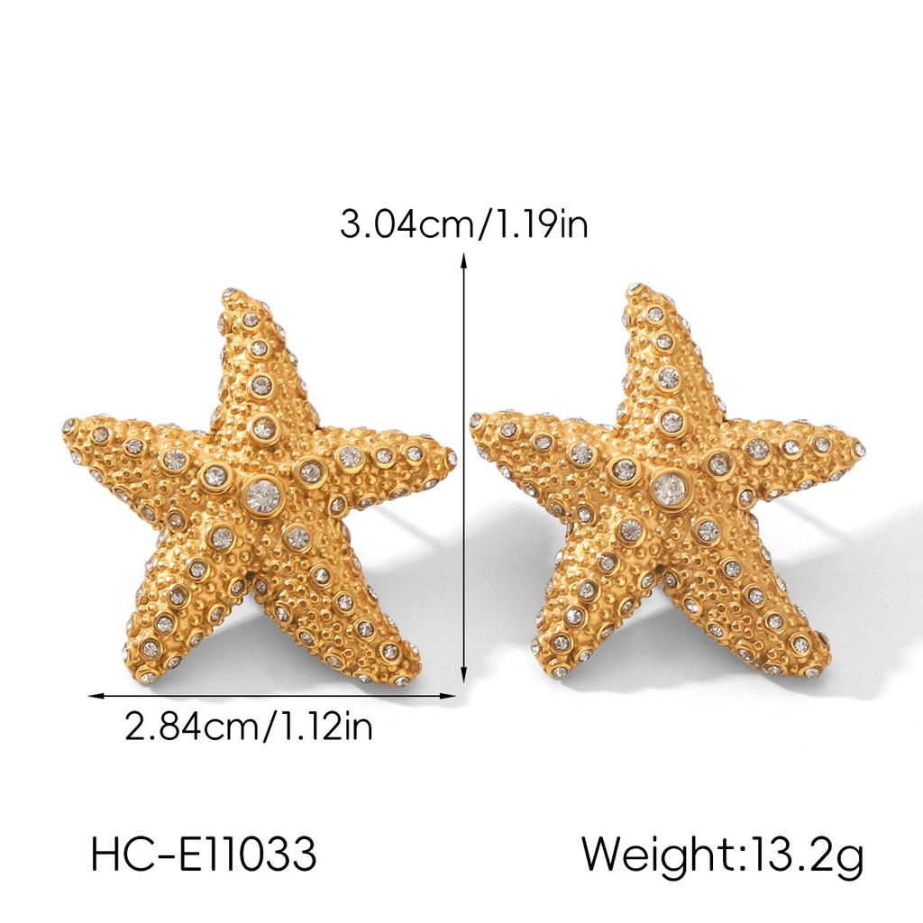 Diamond-encrusted star necklace, light luxury versatile five-pointed star stud earrings, fade-resistant versatile jewelry