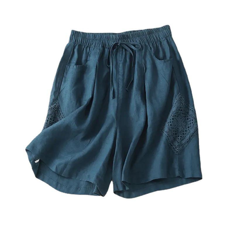 Women's Retro Lace Cotton Shorts: Summer Casual, Slim Fit, Loose Straight-Leg