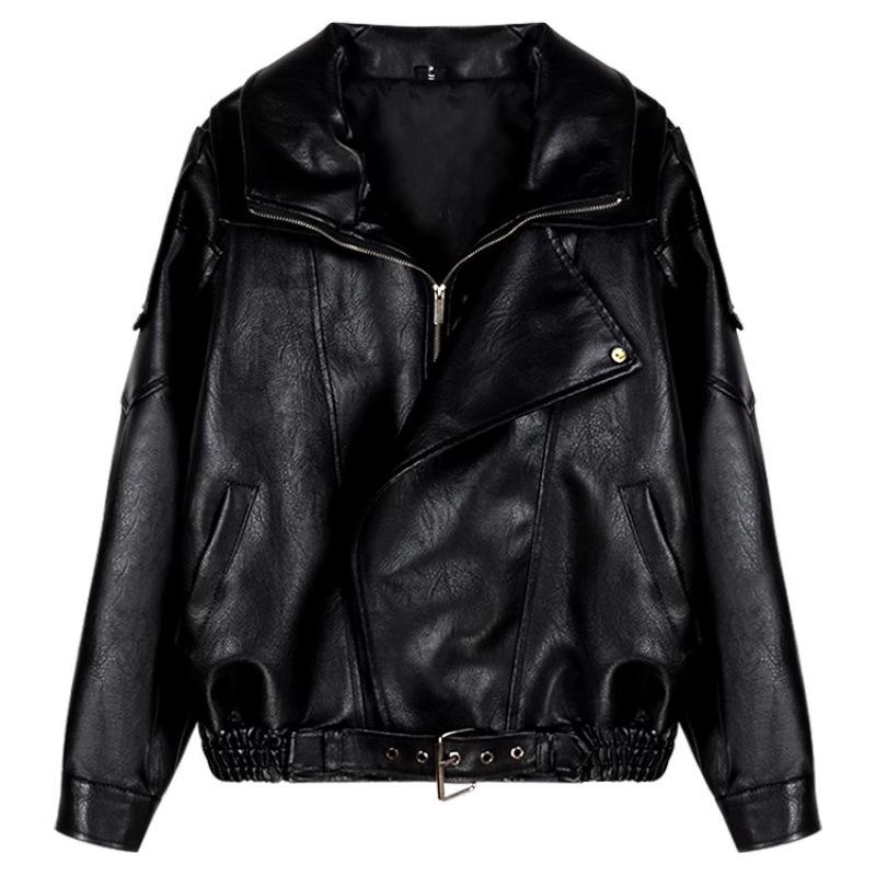 European retro leather jacket women's early autumn new design pu jacket locomotive jacket top
