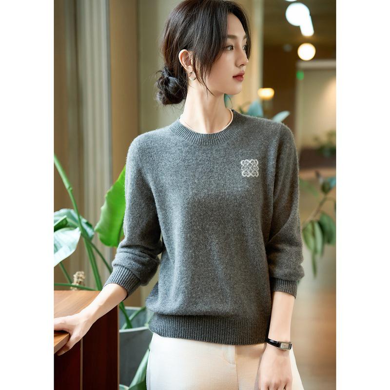 2025 Herbst Bestickter Strick Wolle Übergröße Lockerer Pullover für Damen - Langärmeliges Modeoberteil