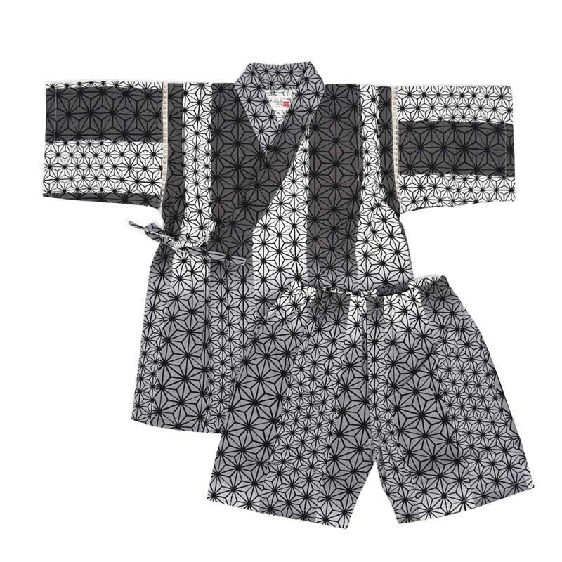 Angelic Nina R6 Jinbei Suit Linen Pattern Boy's (Size 22, (Gray), 110cm)