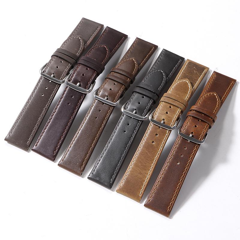 Vintage Oil Wax Leather Watch Strap Pin Buckle Bracelet Universal Cowhide Watchband Accessories 18mm 19mm 20mm 21mm 22mm Belt