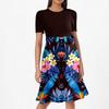 Women's Fashionable Casual Belt Short Sleeved Round Neck Printed Patchwork Dress