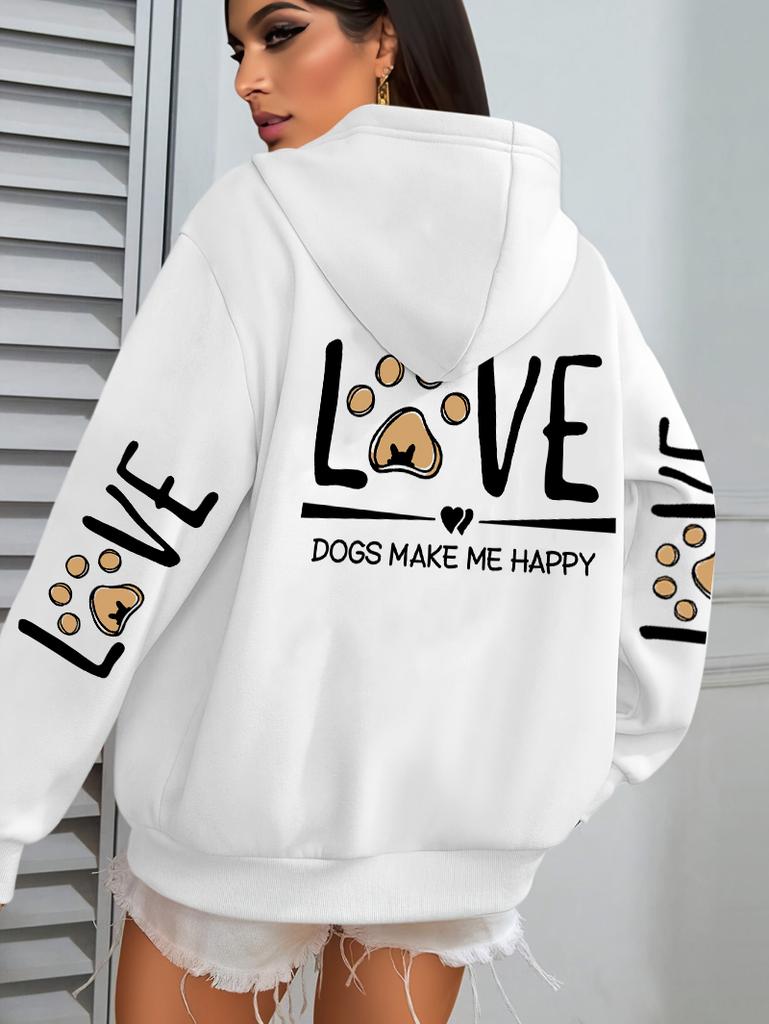 Love Dogs Make Me Happy Pattern Women Hoodie Autumn Multicolor Hoodies Casual All-Match Streetwear Fleece Pocket Woman Hoody