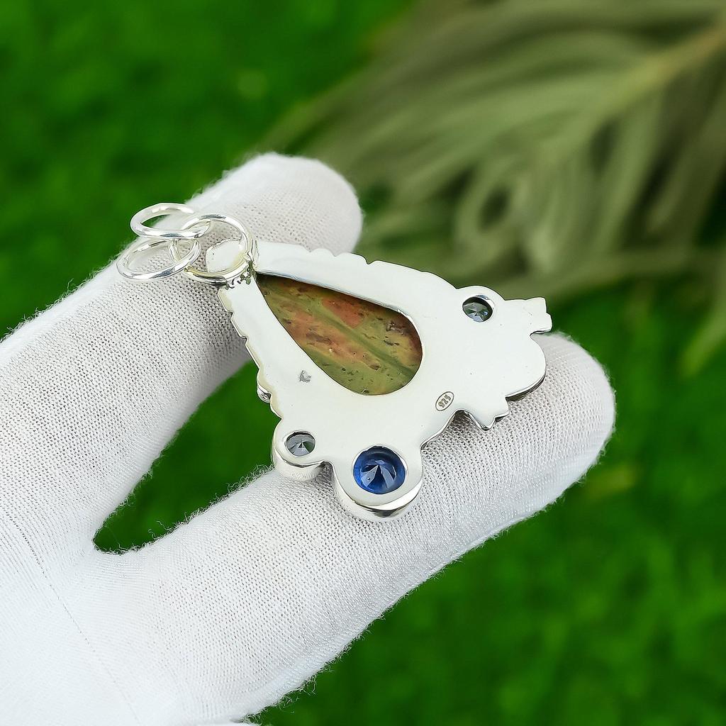 Natural Unakite Gemstone Pendant 925 Sterling Silver Indian Jewelry For Women